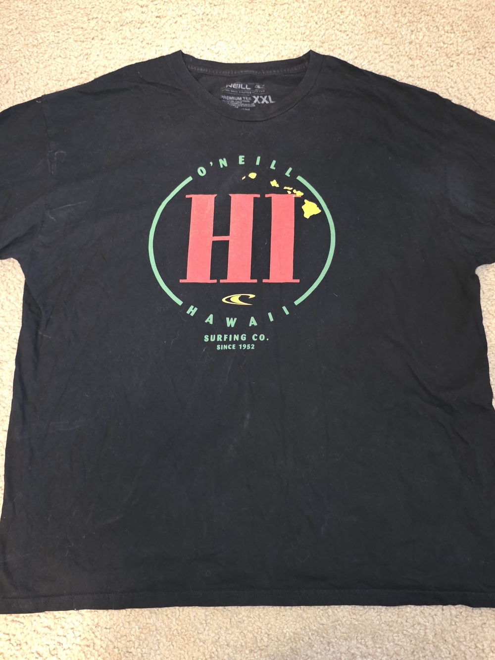 O'Neill Mens 2XL Hawaii HI Graphic Surf T-Shirt Since 1952 Short Sleeve Black